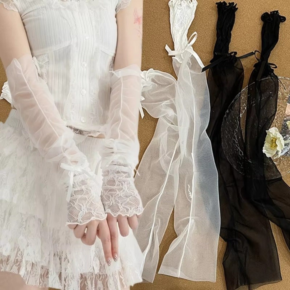 Y2K Lace Ruffle Mesh Gloves Bo – Fingerless Glove Knit Bewertung und Preis